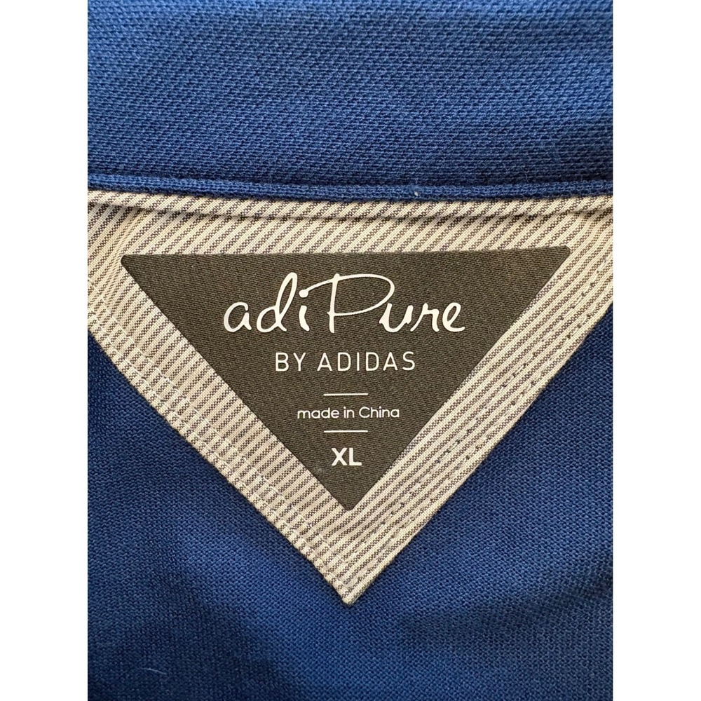 Adidas AdiPure Mens XL Blue Striped Short Sleeve Golf Polo Shirt Pique Stretch - Picture 3 of 10